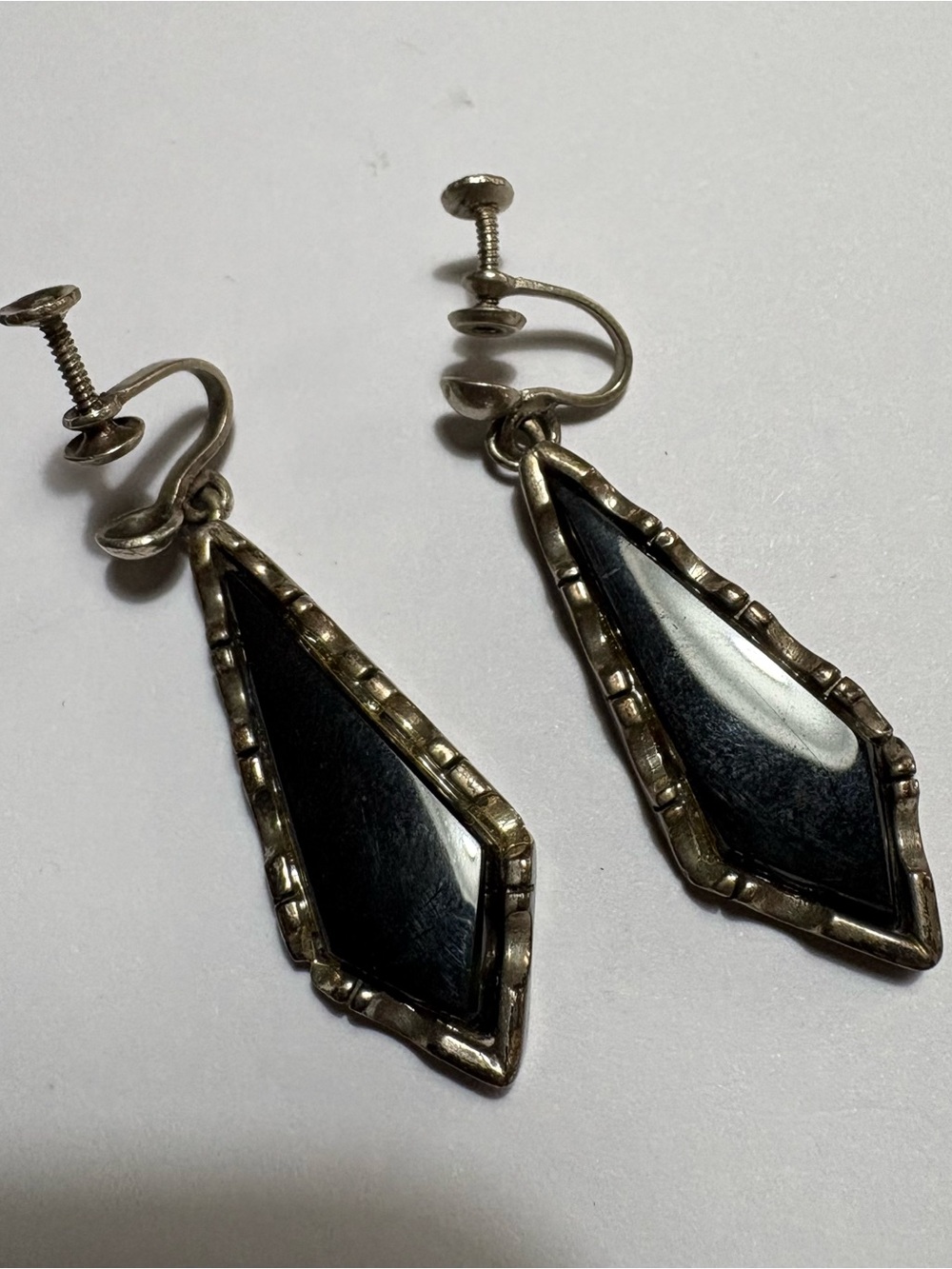 Vintage Onyx Mexican 925 Sterling Screw Earrings